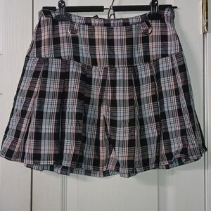 Hot Topic baby pink, black, purple, baby blue pleated plaid short skirt Sz M